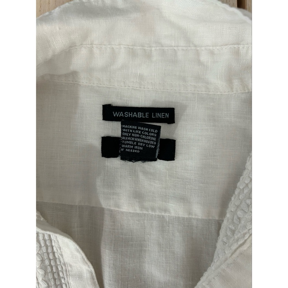 Bruno Men’s White Linen Long Sleeve Tunic Shirt Medium Embroidered Beach Summer - Picture 4 of 4